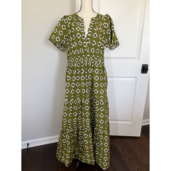 Anthropologie Green Print Maxi Dress XL - Picture 1 of 8